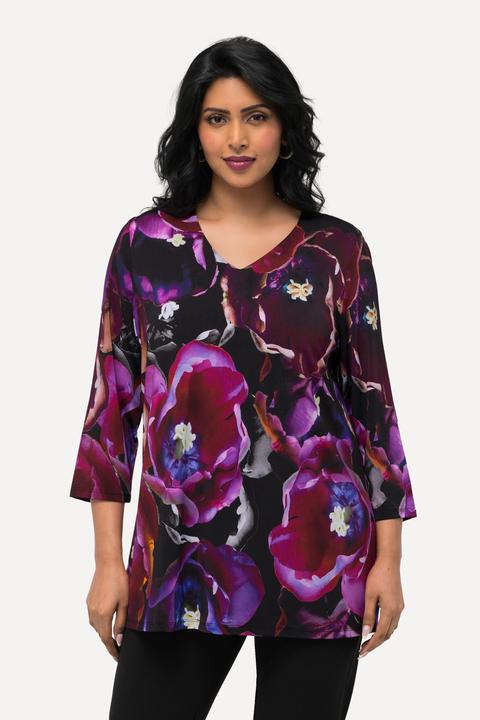 Actual product image Ulla Popken Tulip 3/4 Sleeve Slinky Top (58)