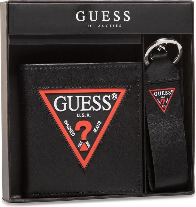 Guess Set :, Leather Keyring, Black + Daelon, Leather Wallet, Small Bi