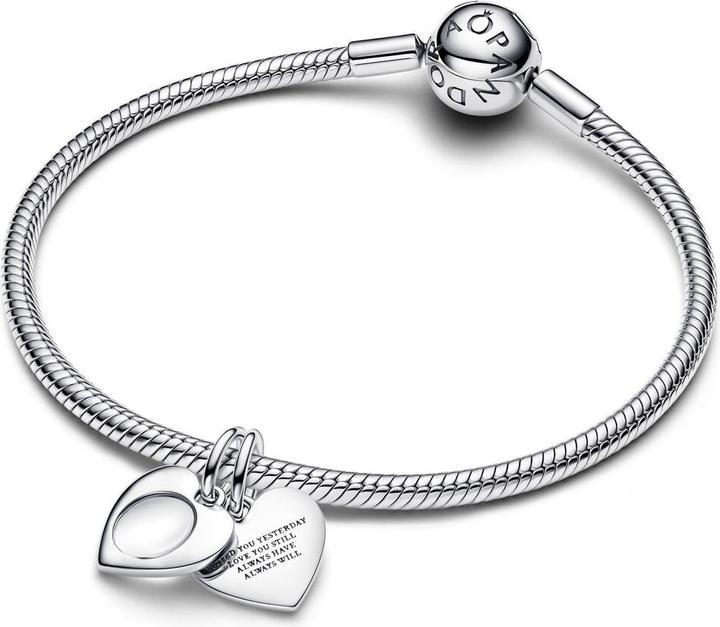 Actual product image Pandora Engravable Heart Magnifying Glass Double Dangle Charm (Sterling silver 925)