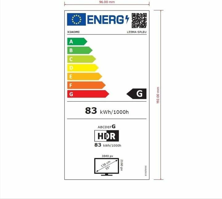 Energy Label Xiaomi TV S 2025 55" ELA5666EU MINILED ULTRAHD 4K (55", LED, 4K, 2025)