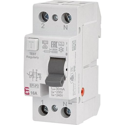 Eti Residual current relay EFI-P2 A, 2P, 16 A, 240 V, 30 mA, Relais