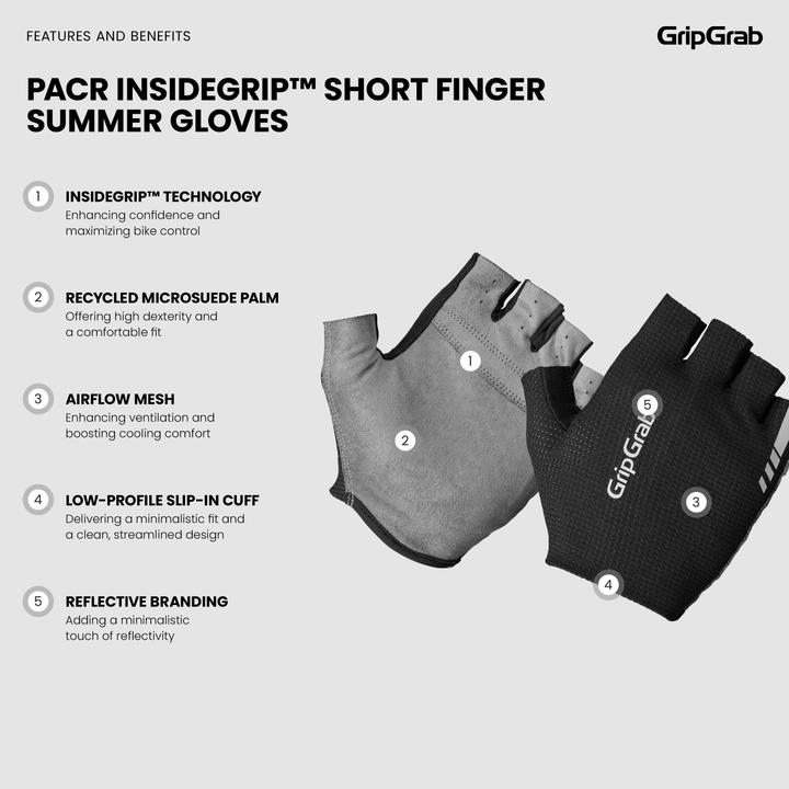 Actual product image GripGrab PACR InsideGrip™ Short Finger Summer Gloves (S)