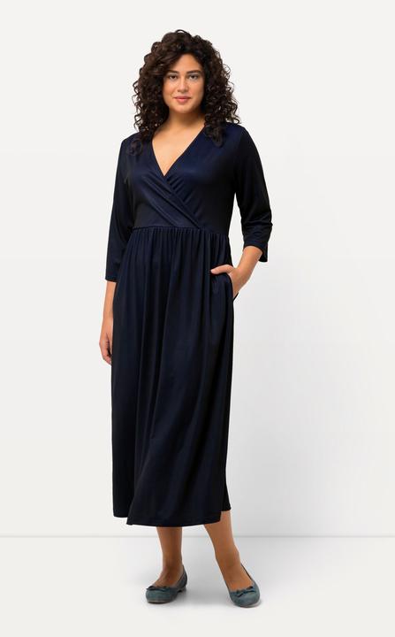 Produktbild Ulla Popken Midikleid, Punkte, Wickeloptik, V-Ausschnitt, 3/4-Arm (60)
