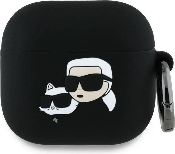 Karl Lagerfeld KLA4RUNKCHK AirPods 4 hoesje zwart/zwart Siliconen Karl&Chaupette Hoofd 3D (Koptelefoon tas)