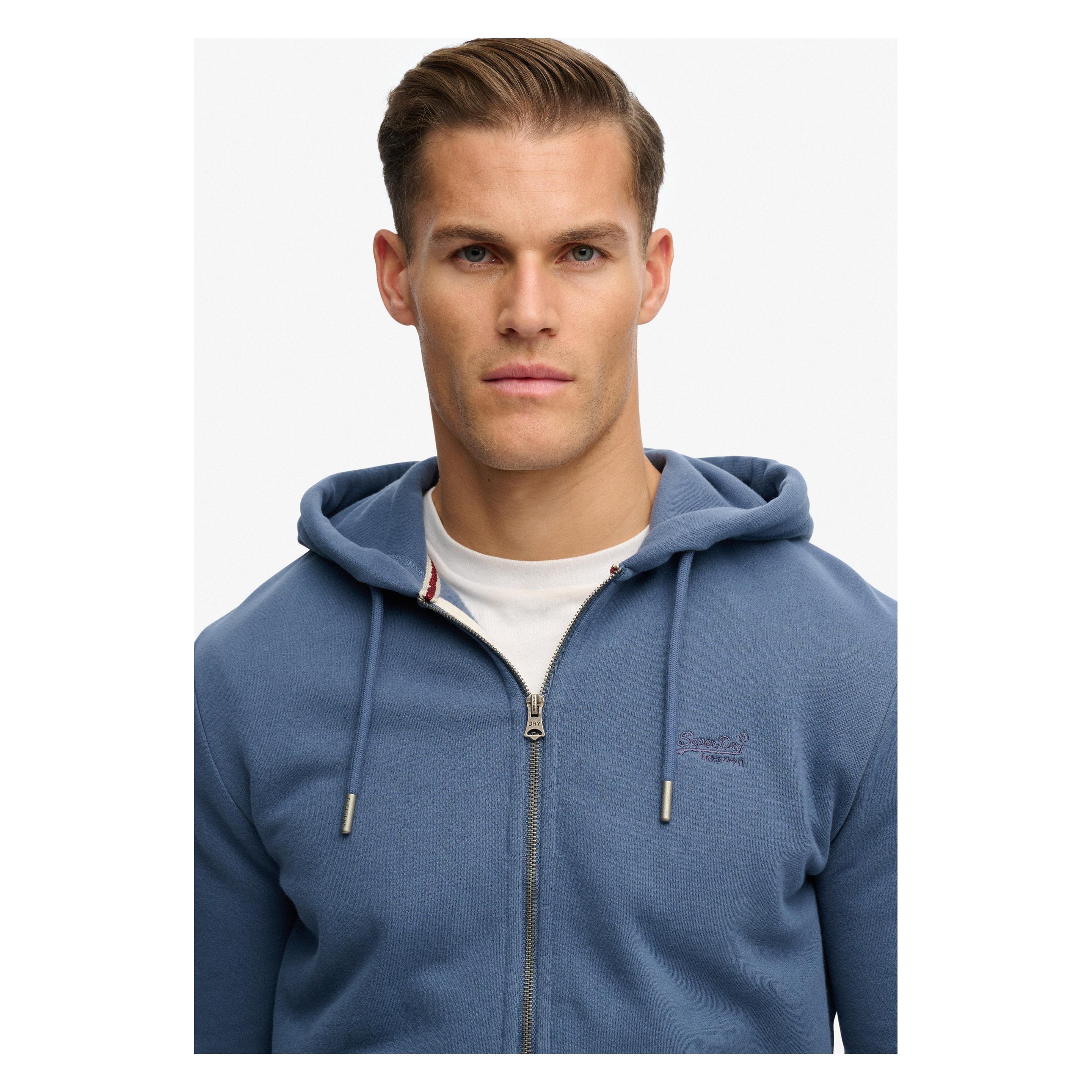 Superdry, Herren, Pullover, Essentielles Logo-Halbgebrüstetes Reissverschluss-Hoodie, Grau, Blau, (L)