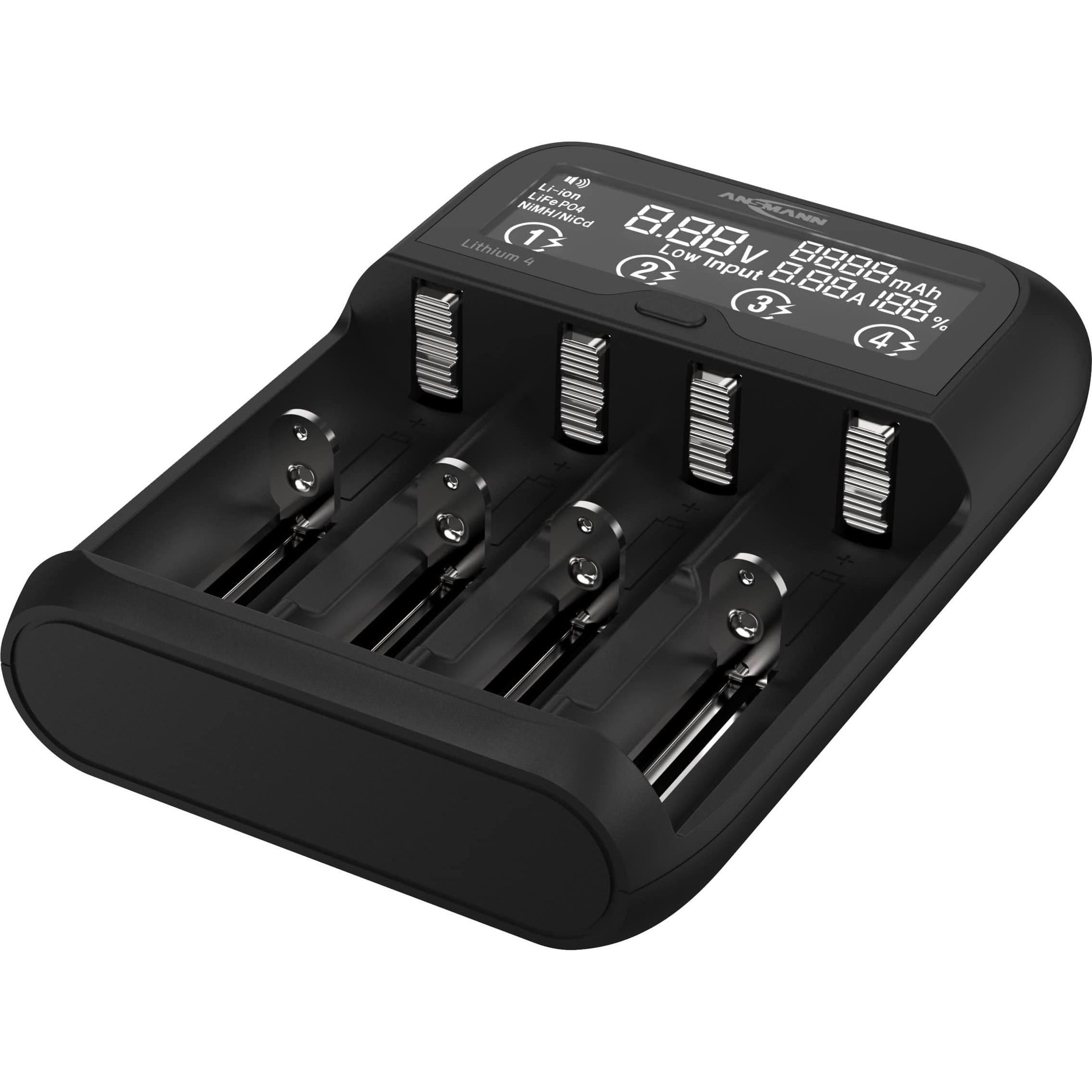 Ansmann Caricabatterie al litio/NiMH Litio 4 (1 pz., 10340, 10350, 10440, 10500, 12500, 12650, 13500, 13650, 14500, 14650, 16340, 16650, 17335, 17355,