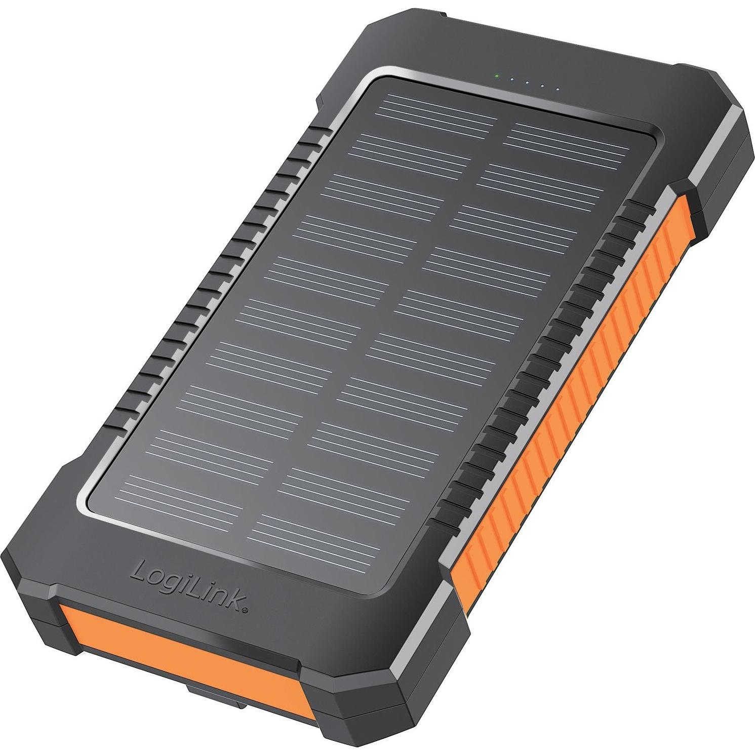LogiLink Solar-Powerbank (6000 mAh, 12 W, 22.20 Wh), Powerbank, Nero, Arancia