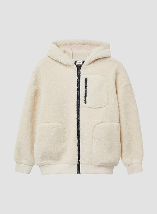 Produktbild S.Oliver Outdoor-Jacke Teddyplüsch-Jacke mit Kapuze und Wording-Prägung (158, 164)