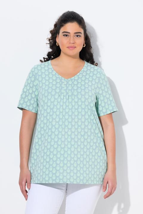 Produktbild Ulla Popken T-Shirt, A-Linie, V-Ausschnitt, Zierfalten, Halbarm (46, 48)
