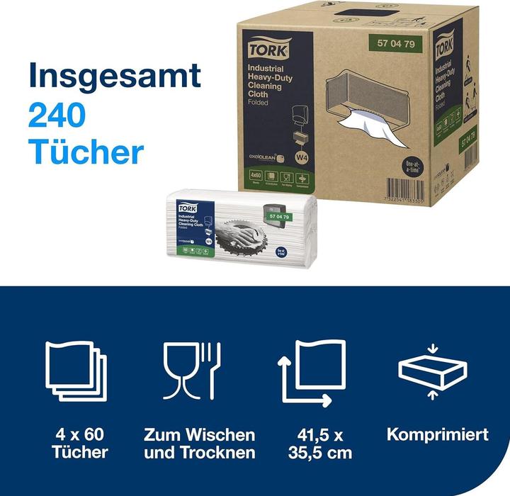 Immagine prodotto Tork Panno per la pulizia Industrial Heavy-Duty W4, bianco, confezione da 4 pezzi. (240 pz.)