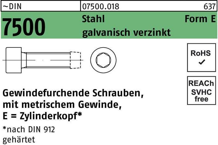 Produktbild Gewindefurchendeschraube DIN 7500 Zylinderkopf m.Innensechskant E M 4 x 12 Stahl galvanisch verzinkt (2000 Schrauben pro Stück)