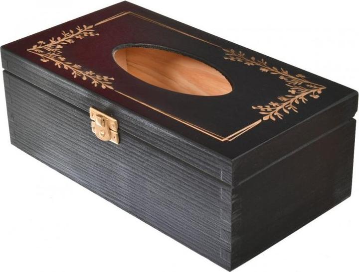 Image du produit Holzecke Boîte à Mouchoirs En Bois Noire Avec Gravure (25.5 x 13.5 x 9 cm)