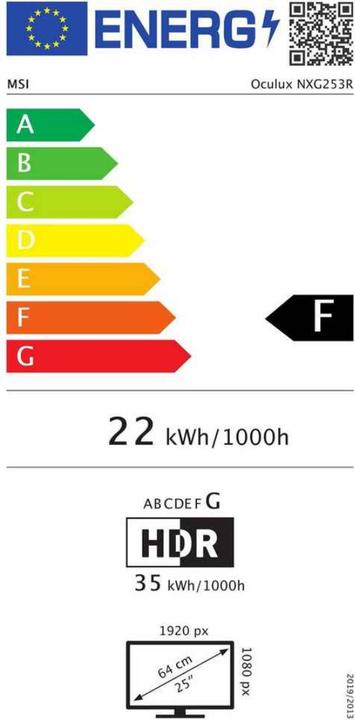 Energie-Label MSI Oculux NXG253RDE (1920 x 1080 Pixel, 25")