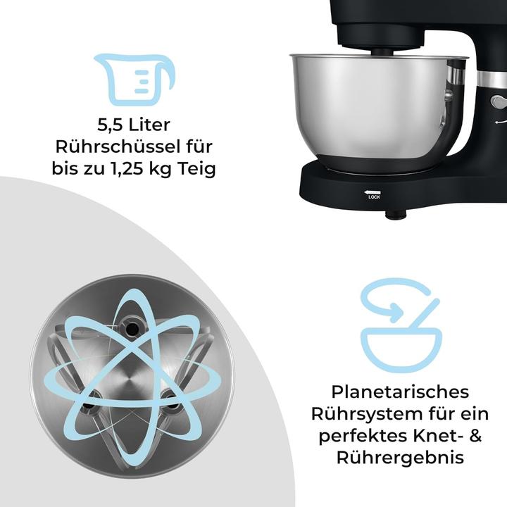 Image du produit KLAMER Küchenmaschine Classic 1400 W – 5,5 L Rührschüssel aus Edelstahl, Knet-, Rühr- & Schneeb… (1400 W, 5.50 l)