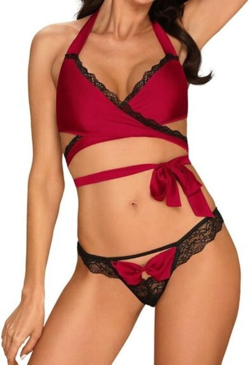 Actual product image Obsessive Sensuelia 2-Piece Lingerie Set With Wrap-Around Top - Emerald Green (L, XL)