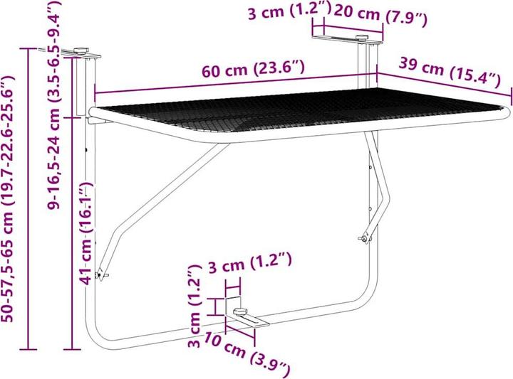 Produktbild vidaXL Balkontisch (60 x 40 x 65 cm)
