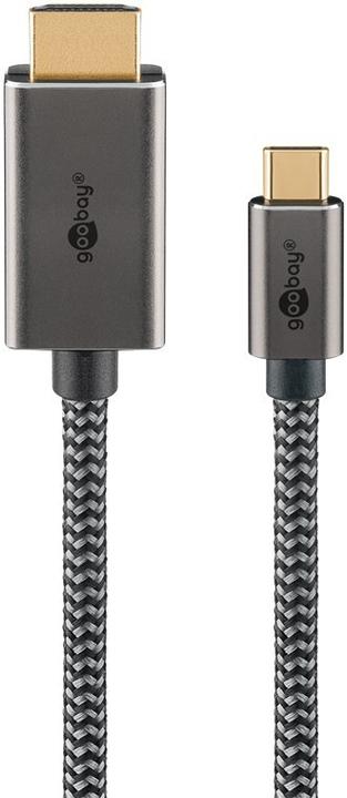 Actual product image Goobay USB-C-auf-HDMI-Textilkabel 4K @ 60 Hz, 1 m, schwarzsilber (1 m, USB Type C, 2.0)