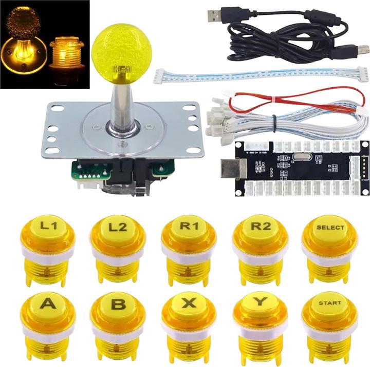 NoName LED backlit arcade buttons and joystick kit - Yellow (Raspberry Pi 3)