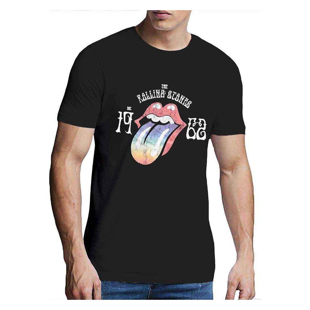 The Rolling Stones, Herren, Shirts, Sixty Rainbow Tongue 62, Schwarz, (Xxl)