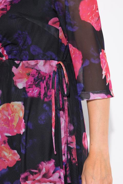 Image du produit Ulla Popken Robe maxi en mesh, motif floral, décolleté en V et manches courtes chauve-souris (46, 48)