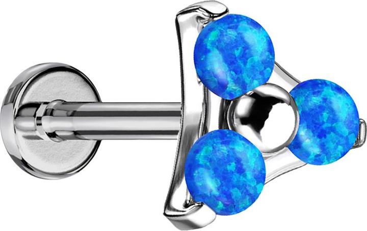 Image du produit Star Piercing Micro Threadless Labret argent triangle trois opales bleu (sans laiton, Titane)