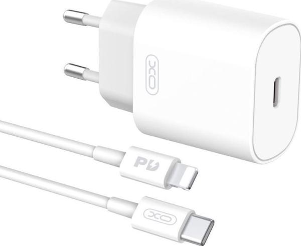 Actual product image xO L91 Wall Charger, USB-C, 25W + USB-C to Lightning Cable (White) (25 W)