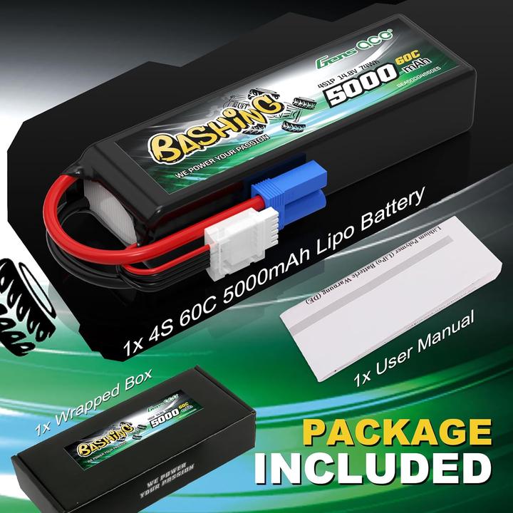 Actual product image Gens Ace Accumulator LiPo Bashing 5000mAh 14.8V 4S1P 60C EC5 (14.80 V, 5000 mAh)