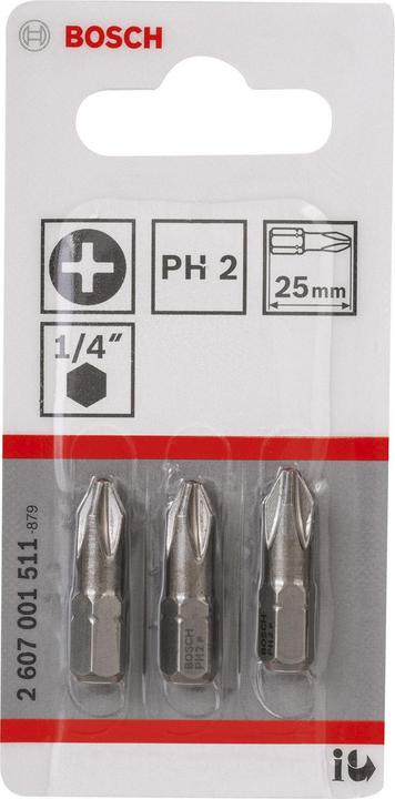 Produktbild Bosch Professional Zubehör Schrauberbit Extra-Hart PH 2, 25 mm, 3er-Pack (Kreuz Phillips PH)