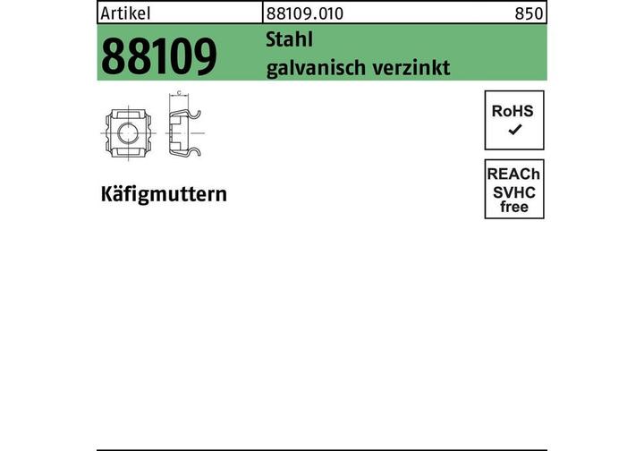 Produktbild Käfigmutter R 88109 M 6 - 8 / 9,5 Stahl galvanisch verzinkt