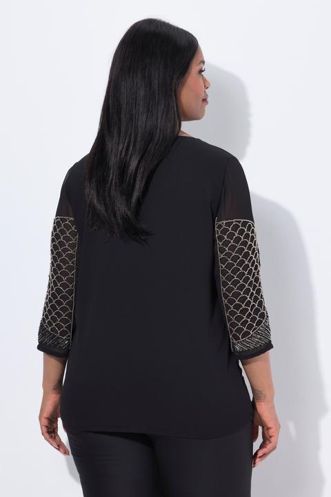 Actual product image Ulla Popken Chiffon-Bluse, Pailletten/Perlen, V-Ausschnitt, 3/4-Arm (42, 44)