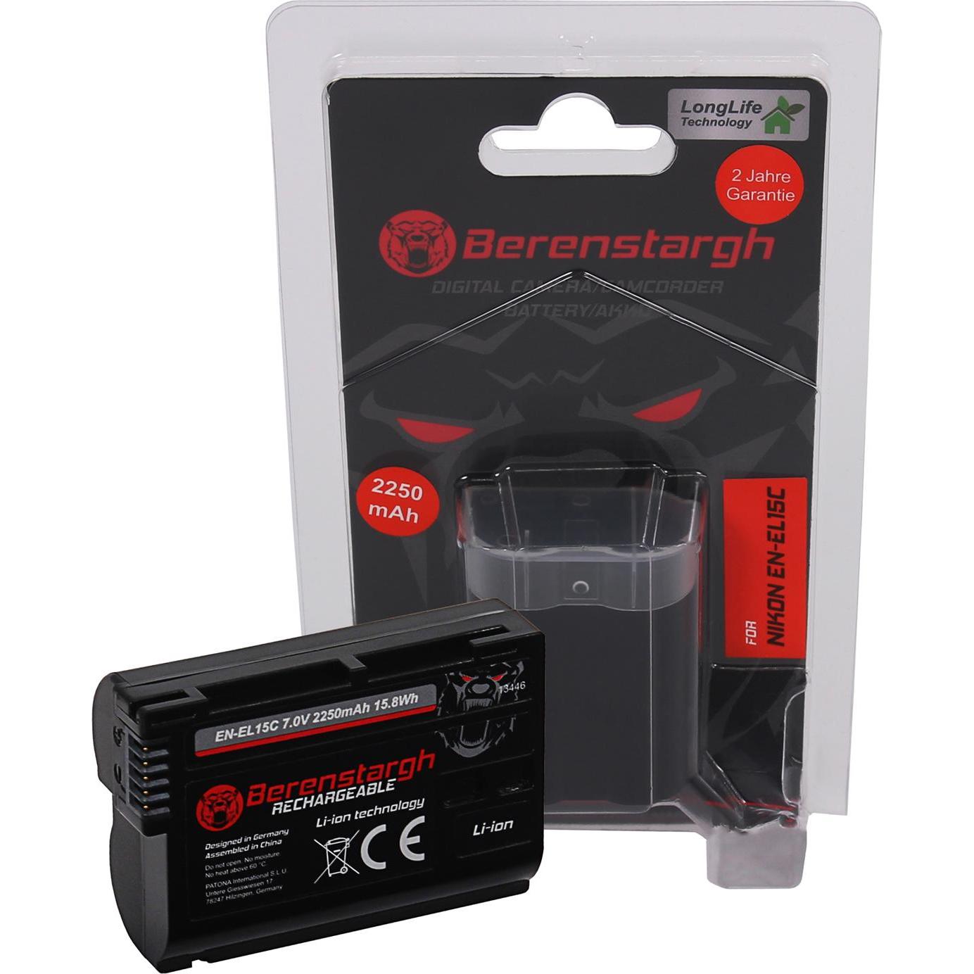 Berenstargh Akku EN-EL15C für Nikon Z5 Z6 D500 D800 D850 D7000 D7100 D7200 VFB12802 (Batteria della fotocamera), Alimentatore fotocamera, Nero