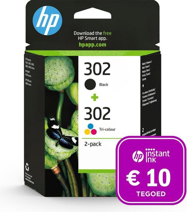 Actual product image HP 302 - Inktcartridge kleur & zwart + Instant Ink tegoed