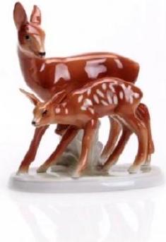 1393/40 - Porcelain figure deer group, 12 cm, brown lacquered