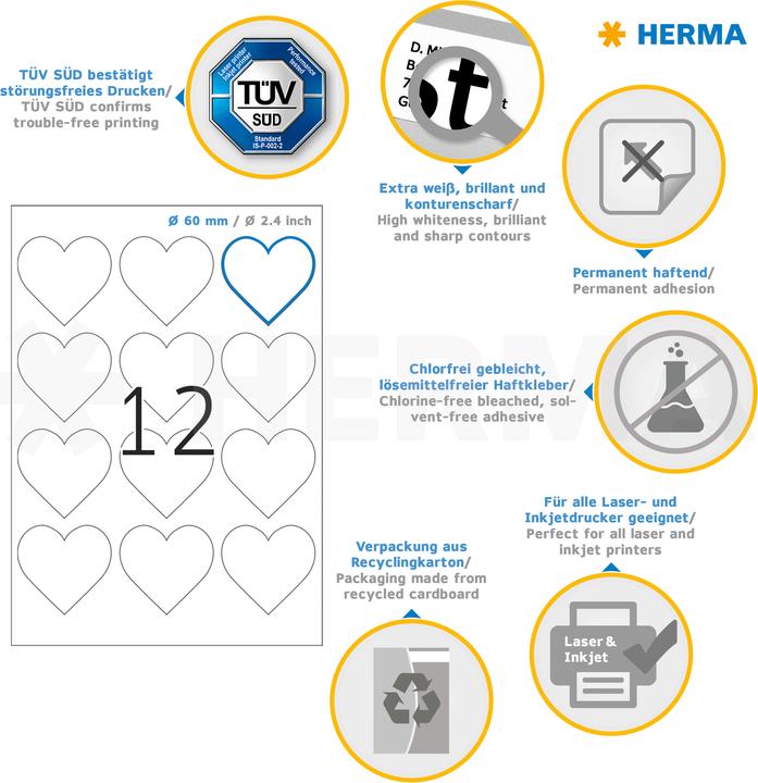 Produktbild HERMA Herz Etiketten A4