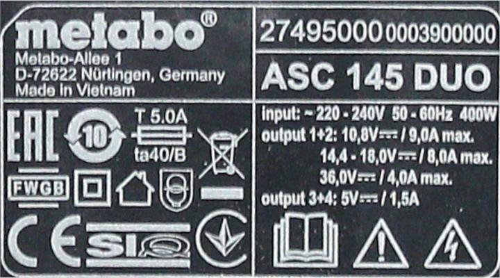 Produktbild Metabo Doppel-Schnellladegerät ASC 145 DUO Air Cooled (18 V)
