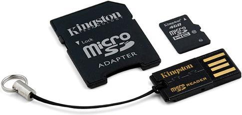 Kingston microSDHC mit SDHC und USB Adapter (4 GB, microSDHC)