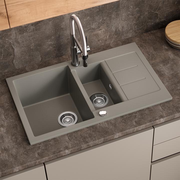 Produktbild Bergström Seattle mit 2 Spülbecken & Trockenplatz (Einbauspüle mit Abtropffläche, 80 cm, 50 cm)