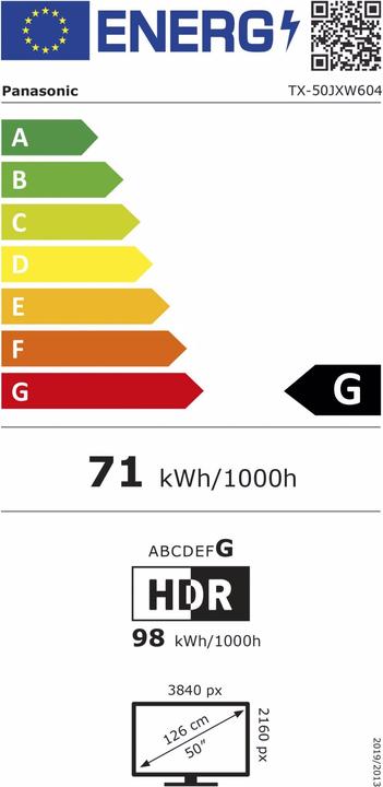 Energie-Label Panasonic TX-50JXW604 Glossy Black (50", LED, 4K, 2021)