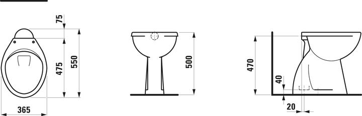 Image du produit Laufen Pascha WC au sol, chasse deau basse, sortie verticale, avec bord de rinçage, 550x365x500mm