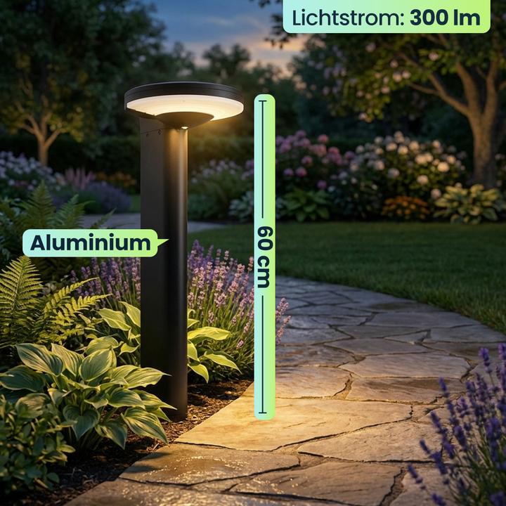 Actual product image Ideoon Premium Solar Säulen-Wegeleuchte aus Aluminium in Schwarz, 300lm helle SMD-LEDs, Dämmerungssensor (300 lm, IP65)
