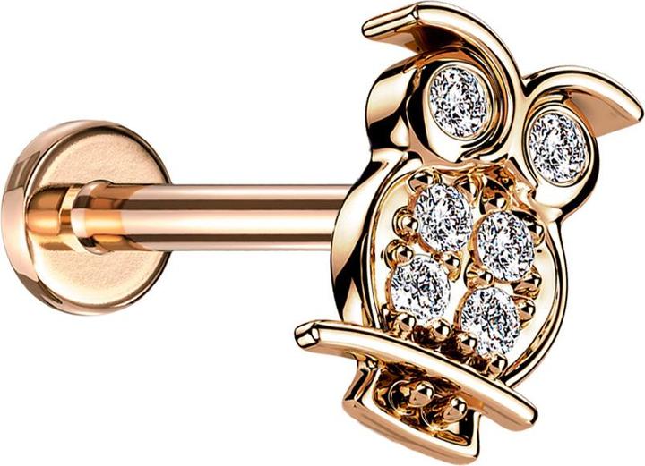Immagine prodotto Star Piercing Micro Labret filo interno oro rosa gufo cristalli argento (Ottone, Acciaio chirurgico 316L)