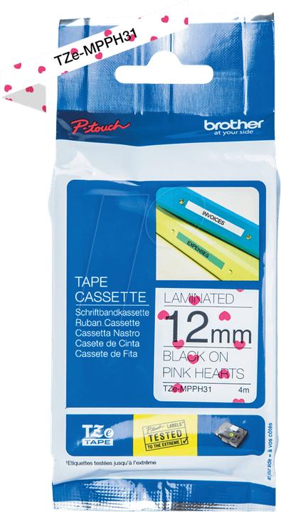 Actual product image Brother Tze-Mpph31 (1.20 cm, White, Rose, Black)