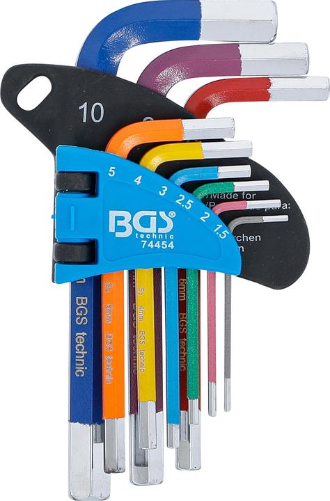 Image du produit BGS Jeu de clés allen | multicolore | courtes | six pans femelle 1,5 - 10 mm | 9 pièces