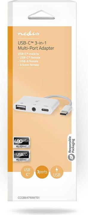 Produktbild Nedis USB Multi-Port-Adapter | USB 2.0 | USB-C™ Buchse | USB-A Buchse / USB-C™ Buchse / 3.5 mm Buchs (USB Typ-C, USB 2.0)