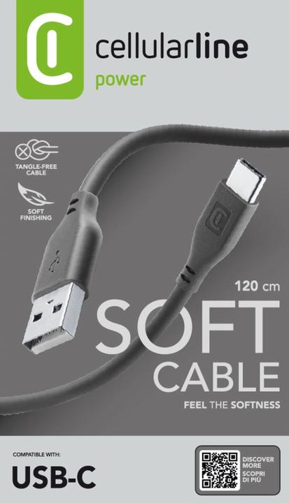 Produktbild Cellularline Lade- und Datenkabel Soft 120cm USB Type-A auf Type-C black USBDATASOFTUSBCK (1.20 m)