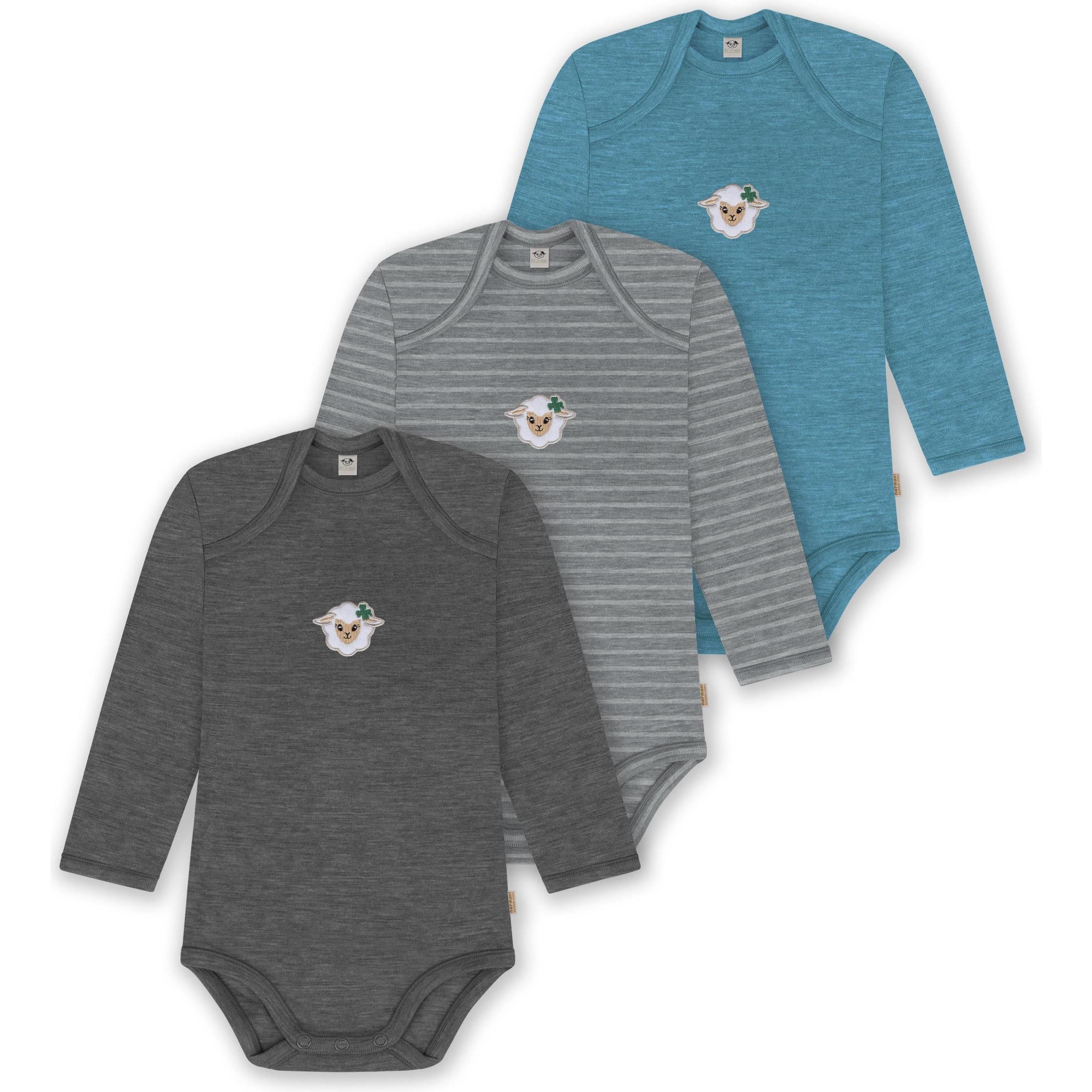 Normani, Herren, Body, 3er Pack Baby Merino Body Langarm „Auckland" - 9383, Blau, (80)