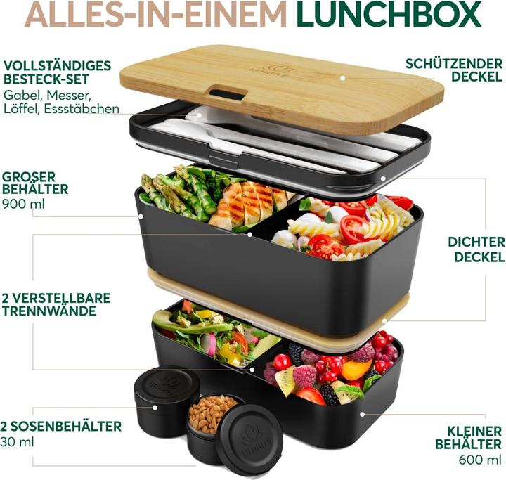 Actual product image Umami Bento Box Nestable L Bamboo Black