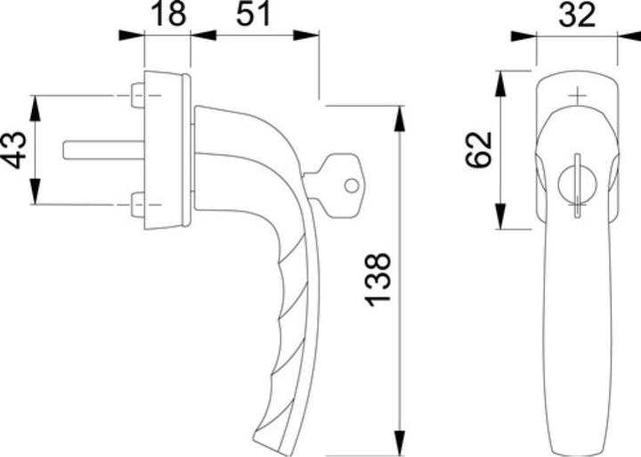 Actual product image Hoppe Window handle F1 32-42 mm