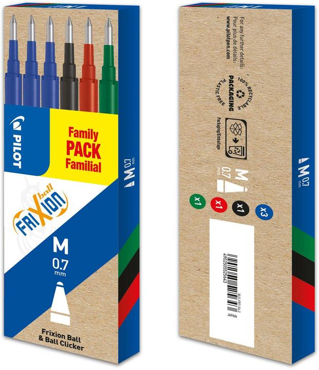Produktbild Pilot FriXion Refill Set à 6 standard schw./blau/rot/grün (6 Stück, Mehrfarbig, 0.70 mm)