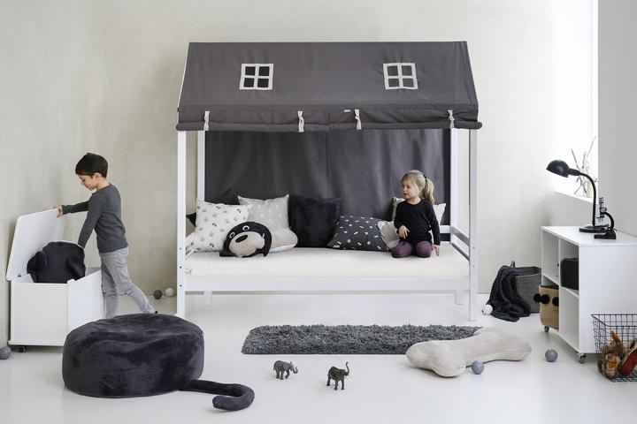Produktbild Hoppekids BUNDLE BASIC Hausbett 90x200 cm mit PETS Vorhang in Granite Grey und ECO Dream-Matratze (90 x 200 cm)